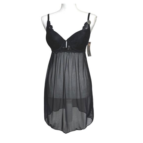 Marilyn Monroe Black Lace Mega Push-Up Sheer Babydoll Lingerie Size M - Picture 2 of 12